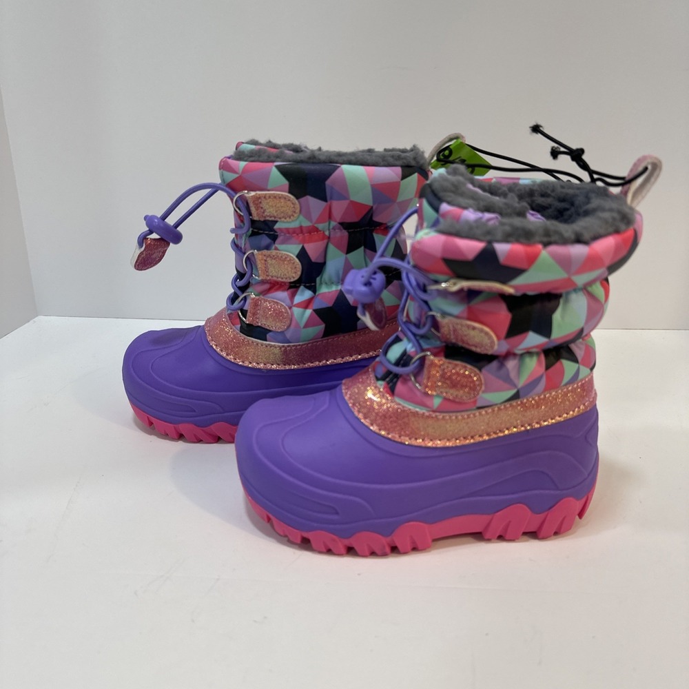 Members Mark Girls Snow Boots Size 9/10 Pink Purple Winter Lined Warm